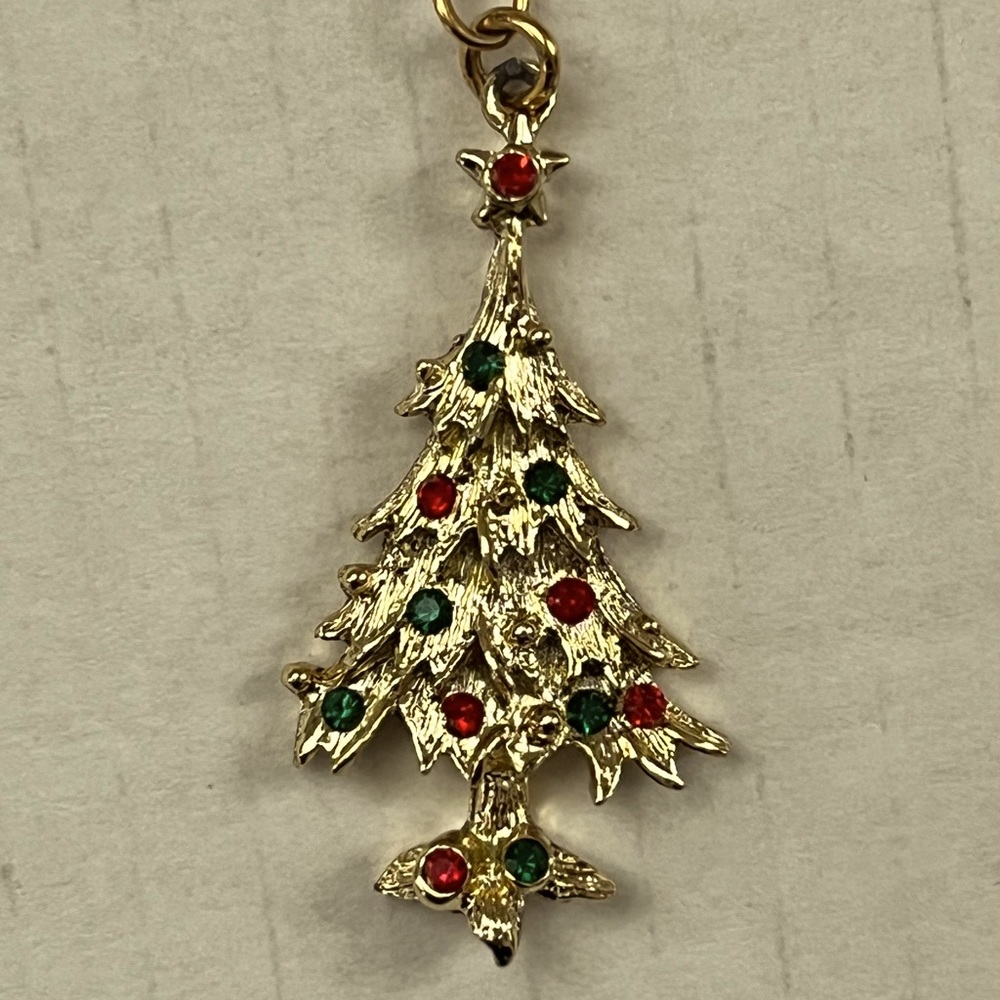 Vintage Gold Tone Christmas Tree Necklace like new
